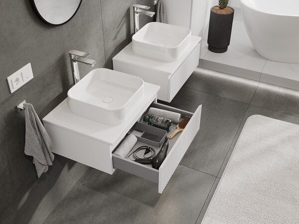 Mexen Rivel, mobilier de baie 60 cm cu blat, 1 sertar, canelat, alb mat, 91A20-06023-1-BFC01