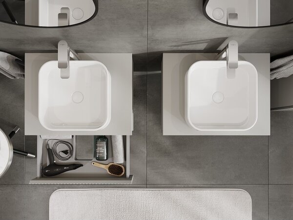 Mexen Rivel, mobilier de baie 60 cm cu blat, 1 sertar, canelat, gri mat, 91A20-06023-1-BFC62