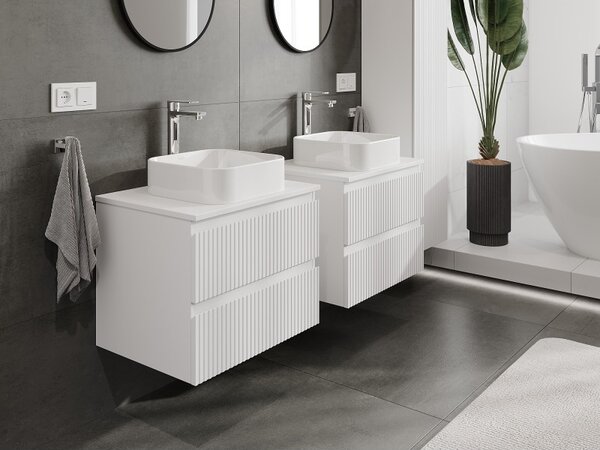 Mexen Rivel, mobilier de baie 60 cm cu blat, 2 sertare, canelat, alb mat, 91A20-06047-2-BFFC01