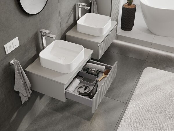 Mexen Rivel, mobilier de baie 60 cm cu blat, 1 sertar, canelat, gri mat, 91A20-06023-1-BFC62