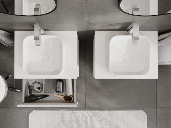 Mexen Rivel, mobilier de baie 60 cm cu blat, 2 sertare, canelat, alb mat, 91A20-06047-2-BFFC01