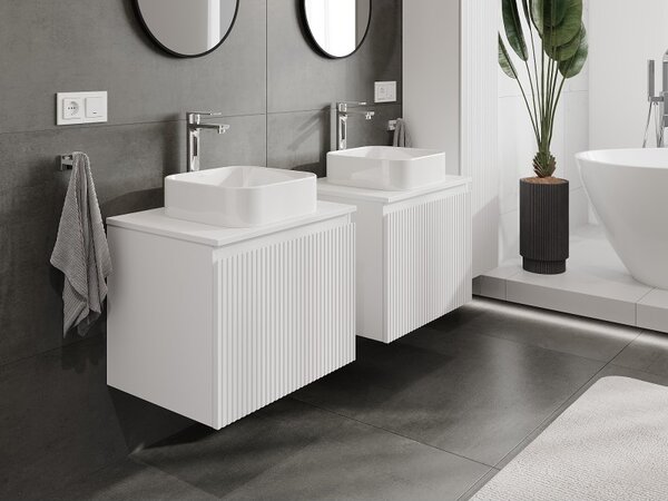 Mexen Rivel, mobilier de baie 60 cm cu blat, 1 sertar, canelat, alb mat, 91A20-06047-1-BFC01