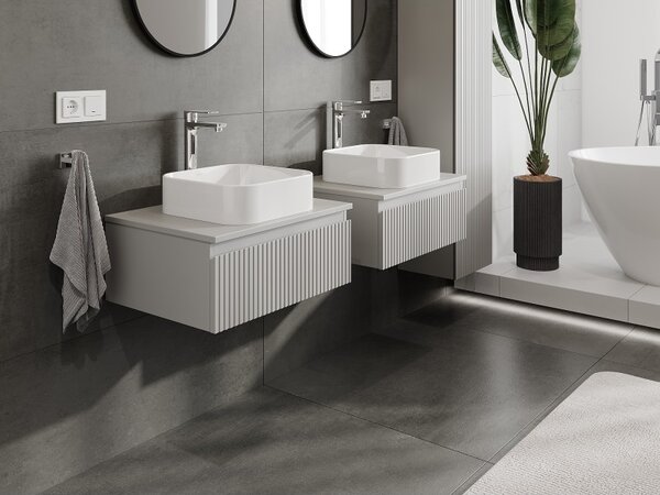 Mexen Rivel, mobilier de baie 60 cm cu blat, 1 sertar, canelat, gri mat, 91A20-06023-1-BFC62