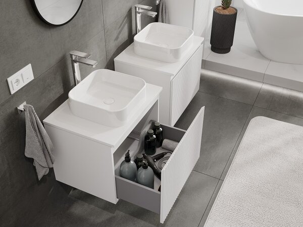 Mexen Rivel, mobilier de baie 60 cm cu blat, 1 sertar, canelat, alb mat, 91A20-06047-1-BFC01