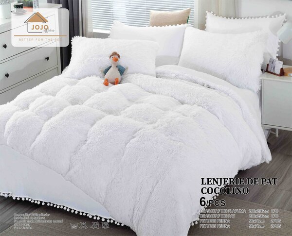 Lenjerie pat super pufoasa COCOLINO Fluffy 6 Piese, Alb