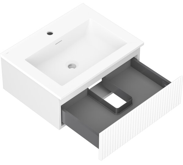 Mexen Rivel, mobilier de baie 60 cm cu lavoar Otis, 1 sertar, canelat, alb mat, 91A20-06023-1-BF01-W18M01