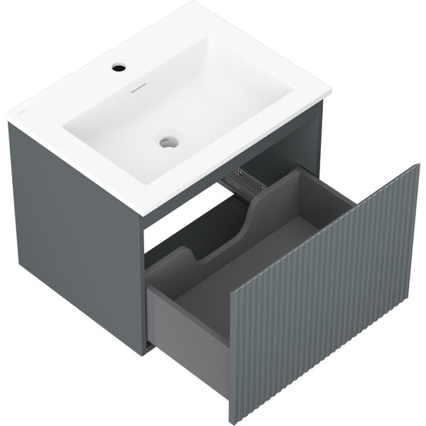 Mexen Rivel, mobilier baie 60 cm cu lavoar Otis, 1 sertar, canelat, grafit mat/alb mat, 91A20-06047-1-BF66-W18M01