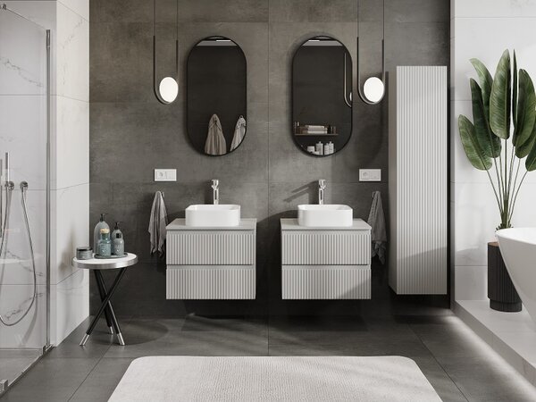 Mexen Rivel, mobilier de baie 60 cm cu blat, 2 sertare, canelat, gri mat, 91A20-06047-2-BFFC62