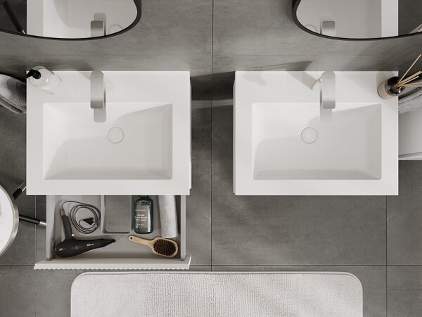 Mexen Rivel, mobilier de baie 60 cm cu lavoar Otis, 1 sertar, canelat, alb mat, 91A20-06023-1-BF01-W18M01
