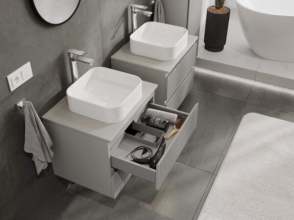Mexen Rivel, mobilier de baie 60 cm cu blat, 2 sertare, canelat, gri mat, 91A20-06047-2-BFFC62