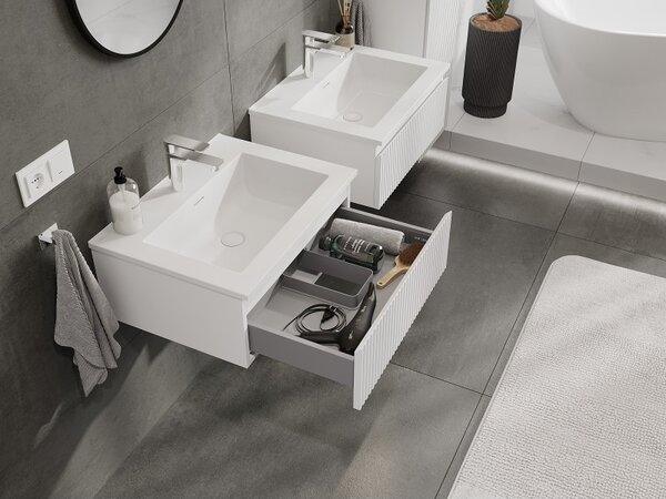 Mexen Rivel, mobilier de baie 60 cm cu lavoar Otis, 1 sertar, canelat, alb mat, 91A20-06023-1-BF01-W18M01