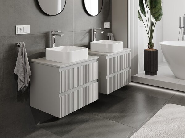 Mexen Rivel, mobilier de baie 60 cm cu blat, 2 sertare, canelat, gri mat, 91A20-06047-2-BFFC62