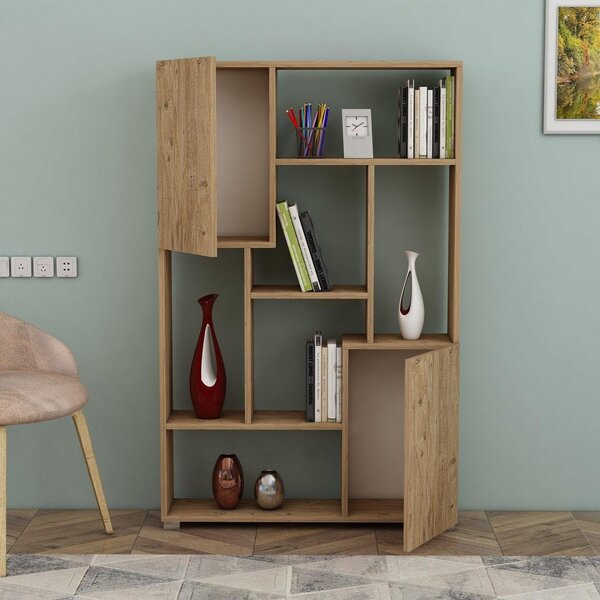 Biblioteca De Wills 2 Usi cu 6 Rafturi, Gri - Stejar, 90x141x24 cm