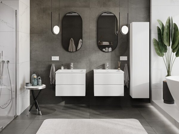 Mexen Rivel, mobilier de baie 60 cm cu lavoar Otis, 2 sertare, canelat, alb mat, 91A20-06047-2-BFF01-W18M01