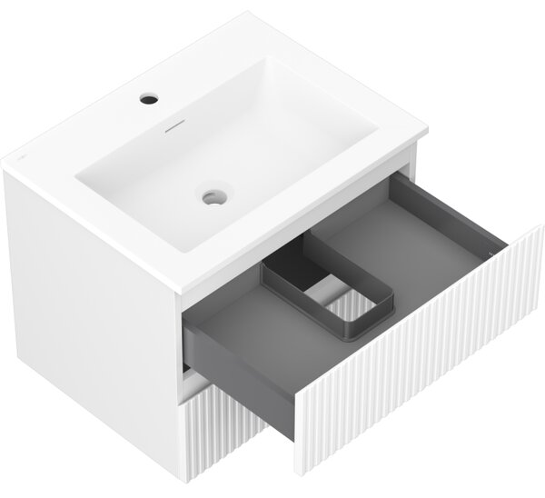 Mexen Rivel, mobilier de baie 60 cm cu lavoar Otis, 2 sertare, canelat, alb mat, 91A20-06047-2-BFF01-W18M01