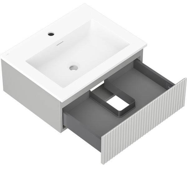 Mexen Rivel, mobilier de baie 60 cm cu lavoar Otis, 1 sertar, canelat, gri mat/alb, 91A20-06023-1-BF62-W18M01