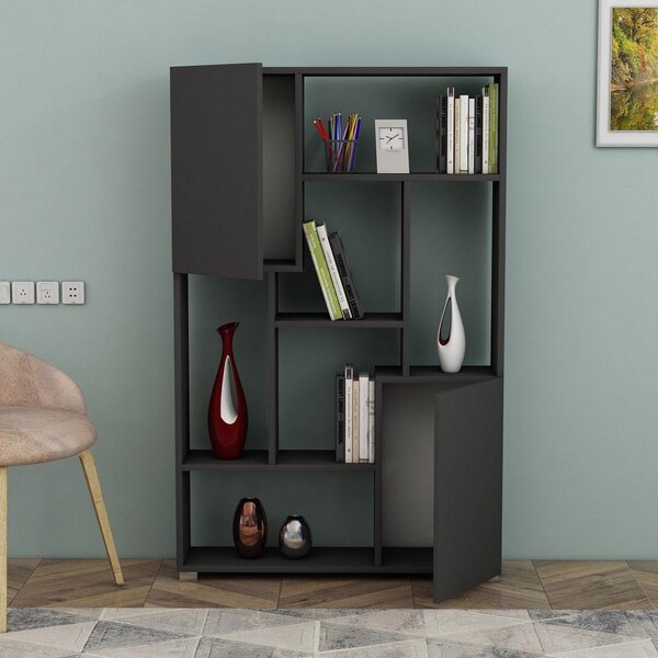 Biblioteca De Wills 2 Usi cu 6 Rafturi, Gri - Stejar, 90x141x24 cm