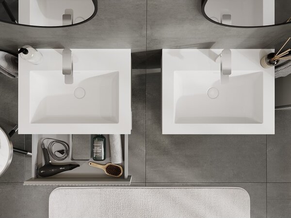 Mexen Rivel, mobilier de baie 60 cm cu lavoar Otis, 1 sertar, canelat, gri mat/alb, 91A20-06023-1-BF62-W18M01