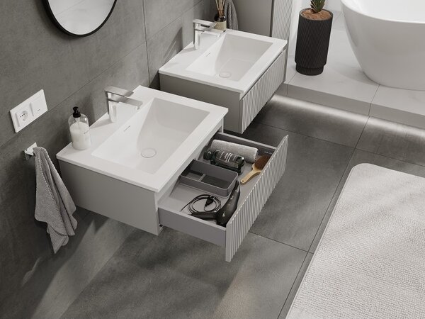 Mexen Rivel, mobilier de baie 60 cm cu lavoar Otis, 1 sertar, canelat, gri mat/alb, 91A20-06023-1-BF62-W18M01