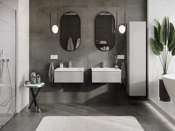 Mexen Rivel, mobilier de baie 60 cm cu lavoar Otis, 1 sertar, canelat, gri mat/alb, 91A20-06023-1-BF62-W18M01