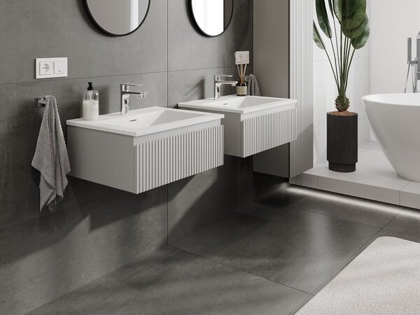 Mexen Rivel, mobilier de baie 60 cm cu lavoar Otis, 1 sertar, canelat, gri mat/alb, 91A20-06023-1-BF62-W18M01