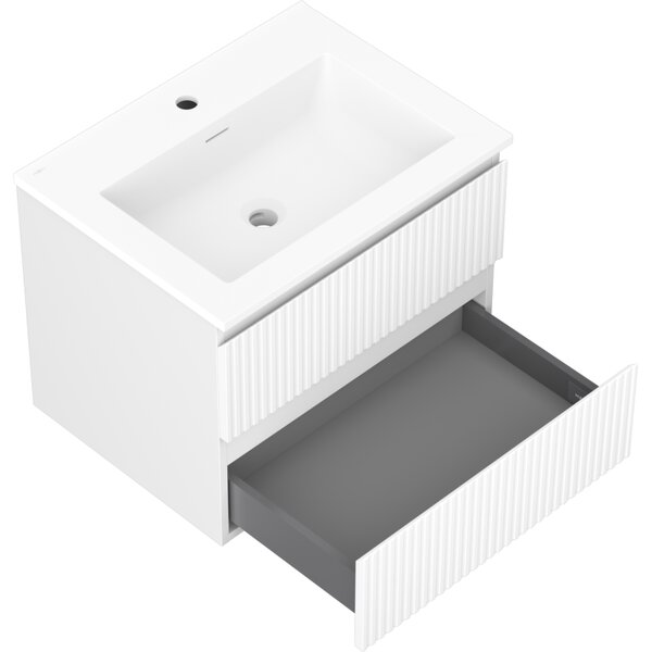 Mexen Rivel, mobilier de baie 60 cm cu lavoar Otis, 2 sertare, canelat, alb mat, 91A20-06047-2-BFF01-W18M01