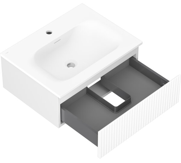Mexen Rivel, mobilier baie 60 cm cu lavoar Vela, 1 sertar, canelat, alb mat, 91A20-06023-1-BF01-W23M01