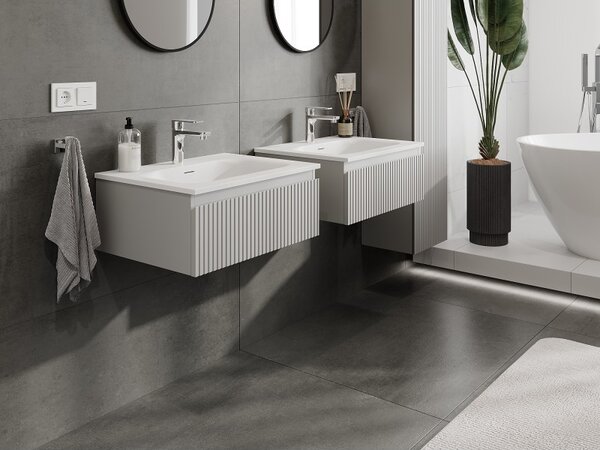 Mexen Rivel, mobilier baie 60 cm cu lavoar Vela, 1 sertar, canelat, gri mat/alb, 91A20-06023-1-BF62-W23M01