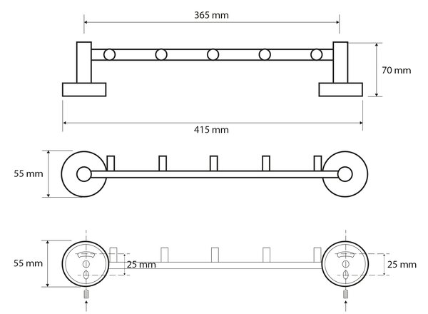 Sapho Sapho, bară X-ROUND E cu 5 umerase 395 mm, crom, XR214