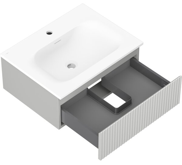 Mexen Rivel, mobilier baie 60 cm cu lavoar Vela, 1 sertar, canelat, gri mat/alb, 91A20-06023-1-BF62-W23M01