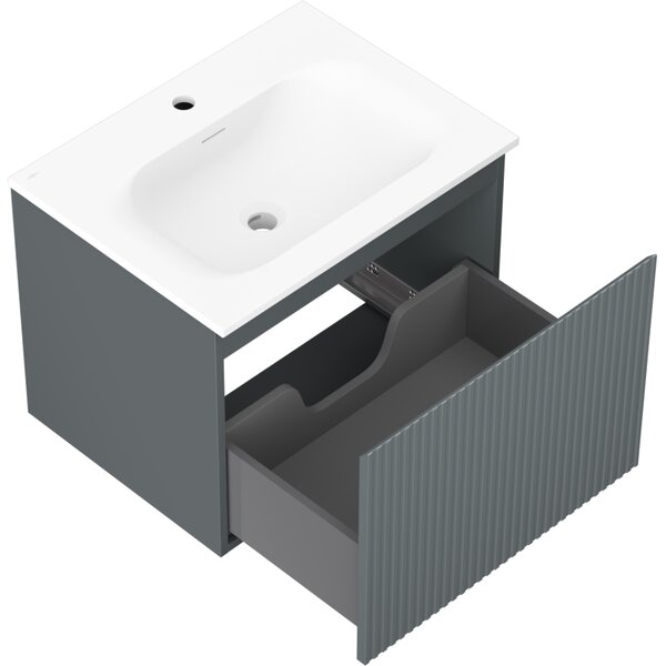 Mexen Rivel, mobilier baie 60 cm cu lavoar Vela, 1 sertar, canelat, grafit mat/alb mat, 91A20-06047-1-BF66-W23M01