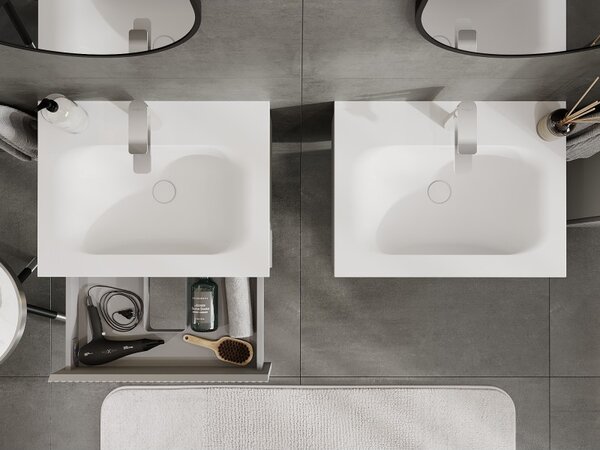 Mexen Rivel, mobilier baie 60 cm cu lavoar Vela, 1 sertar, canelat, gri mat/alb, 91A20-06023-1-BF62-W23M01
