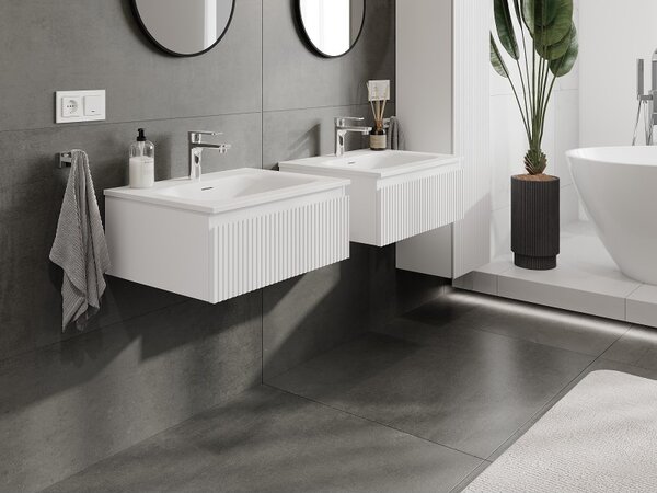 Mexen Rivel, mobilier baie 60 cm cu lavoar Vela, 1 sertar, canelat, alb mat, 91A20-06023-1-BF01-W23M01