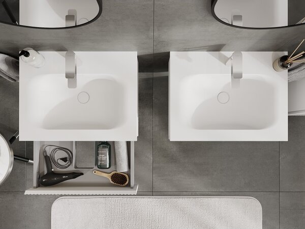 Mexen Rivel, mobilier baie 60 cm cu lavoar Vela, 1 sertar, canelat, alb mat, 91A20-06023-1-BF01-W23M01