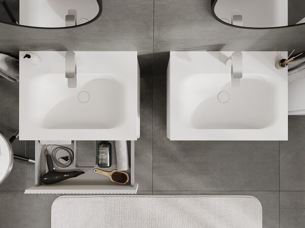 Mexen Rivel, mobilier baie 60 cm cu lavoar Vela, 2 sertare, canelat, alb mat, 91A20-06047-2-BFF01-W23M01