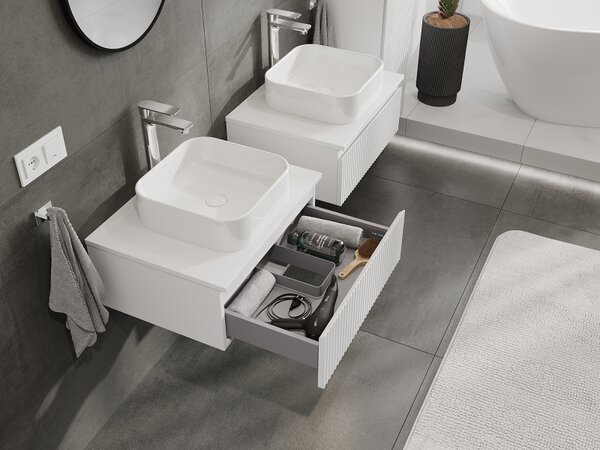 Mexen Rivel, mobilier baie 60 cm, 1 sertar, canelat, alb mat, 91A20-06023-1-BF01
