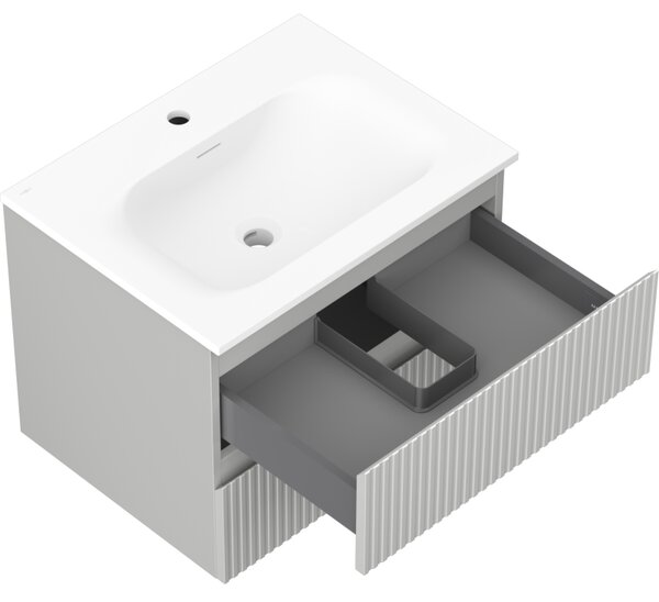 Mexen Rivel, mobilier baie 60 cm cu lavoar Vela, 2 sertare, canelat, gri mat/alb, 91A20-06047-2-BFF62-W23M01