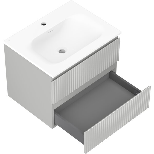 Mexen Rivel, mobilier baie 60 cm cu lavoar Vela, 2 sertare, canelat, gri mat/alb, 91A20-06047-2-BFF62-W23M01