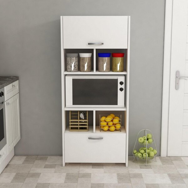 Dulap Bucatarie cu loc de Microunde si Rafturi, Alb, 65x180x35 cm