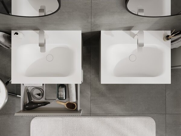 Mexen Rivel, mobilier baie 60 cm cu lavoar Vela, 2 sertare, canelat, gri mat/alb, 91A20-06047-2-BFF62-W23M01
