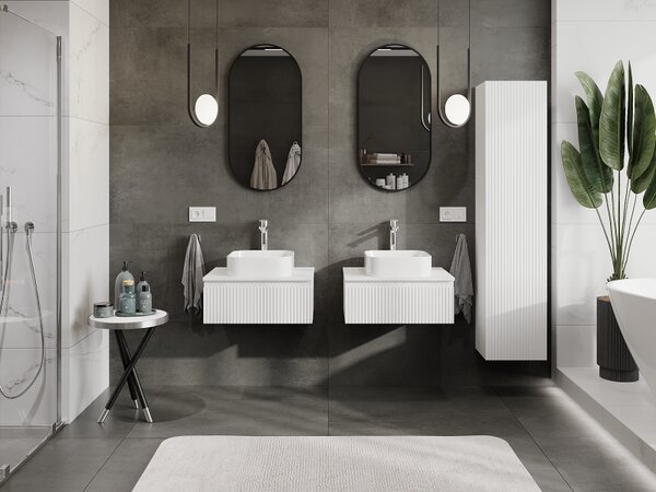 Mexen Rivel, mobilier baie 60 cm, 1 sertar, canelat, alb mat, 91A20-06023-1-BF01