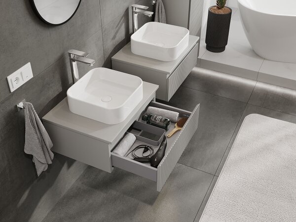 Mexen Rivel, mobilier baie 60 cm, 1 sertar, canelat, gri mat, 91A20-06023-1-BF62