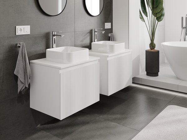 Mexen Rivel, mobilier baie 60 cm, 1 sertar, canelat, alb mat, 91A20-06047-1-BF01