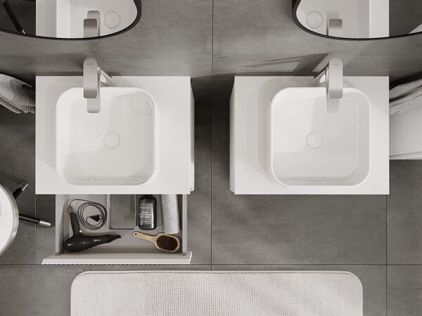 Mexen Rivel, mobilier baie 60 cm, 2 sertare, canelat, alb mat, 91A20-06047-2-BFF01