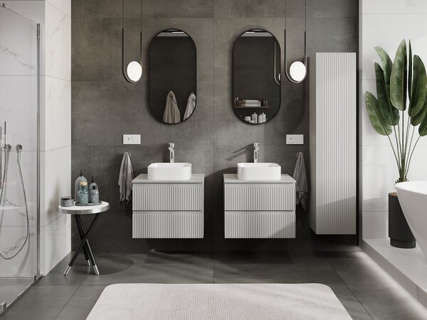 Mexen Rivel, mobilier baie 60 cm, 2 sertare, canelat, gri mat, 91A20-06047-2-BFF62
