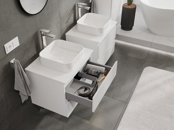 Mexen Rivel, mobilier baie 60 cm, 2 sertare, canelat, alb mat, 91A20-06047-2-BFF01