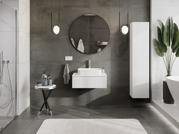 Mexen Rivel, mobilier de baie 70 cm cu blat, 1 sertar, canelat, alb mat, 91A20-07023-1-BFC01