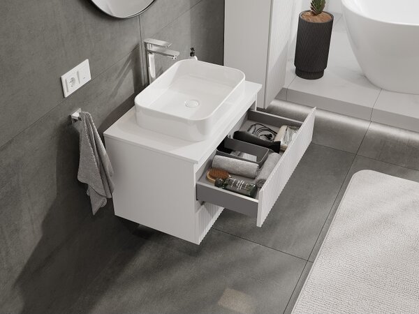 Mexen Rivel, mobilier de baie 70 cm cu blat, 2 sertare, canelat, alb mat, 91A20-07047-2-BFFC01