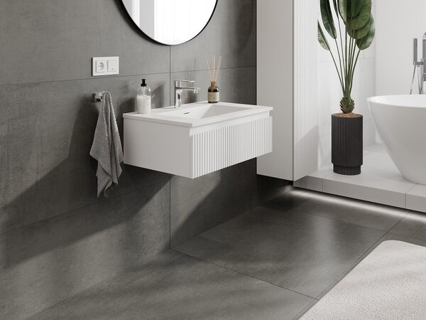 Mexen Rivel, mobilier de baie 70 cm cu lavoar Otis, 1 sertar, canelat, alb mat, 91A20-07023-1-BF01-W18M01