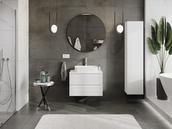 Mexen Rivel, mobilier de baie 70 cm cu blat, 2 sertare, canelat, alb mat, 91A20-07047-2-BFFC01